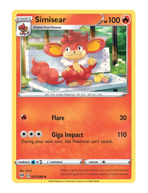 Simisear #027/189 Reverse Holo - Darkness Ablaze