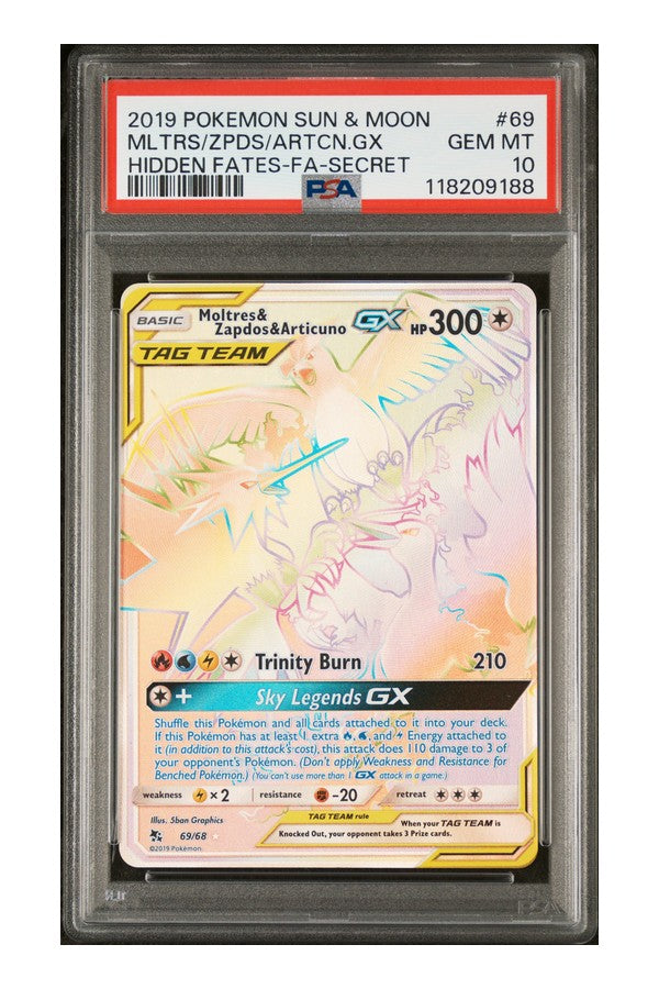Moltres & Zapdos & Articuno GX #69 - Hidden Fates PSA 10
