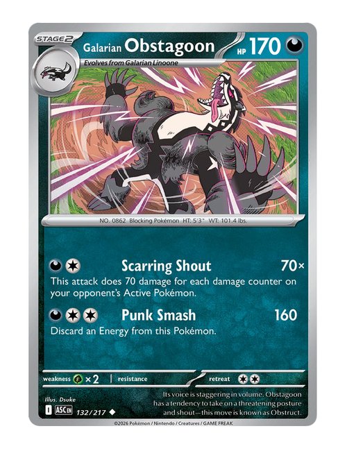 Galarian Obstagoon #132/217 Reverse Holo - Ascended Heroes