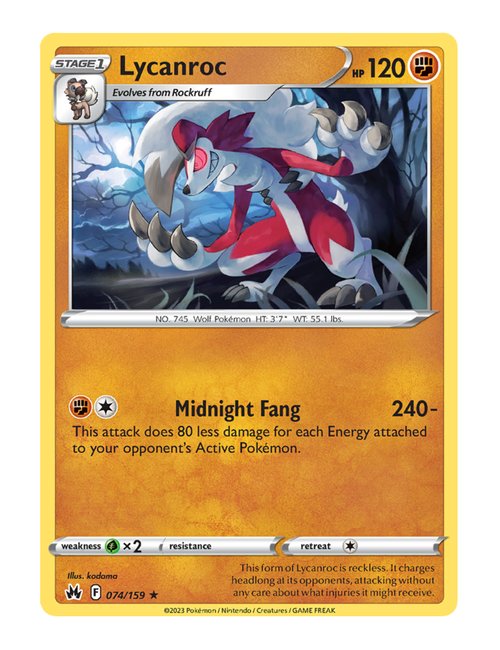 Lycanroc #074/160 Reverse Holo - Crown Zenith