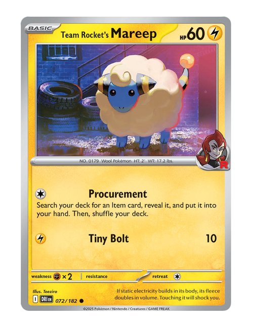 Team Rocket's Mareep #72/182 Reverse Holo - Destined Rivals