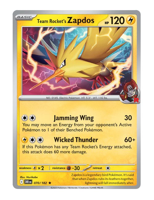 Team Rocket's Zapdos #070/182 Holo - Destined Rivals